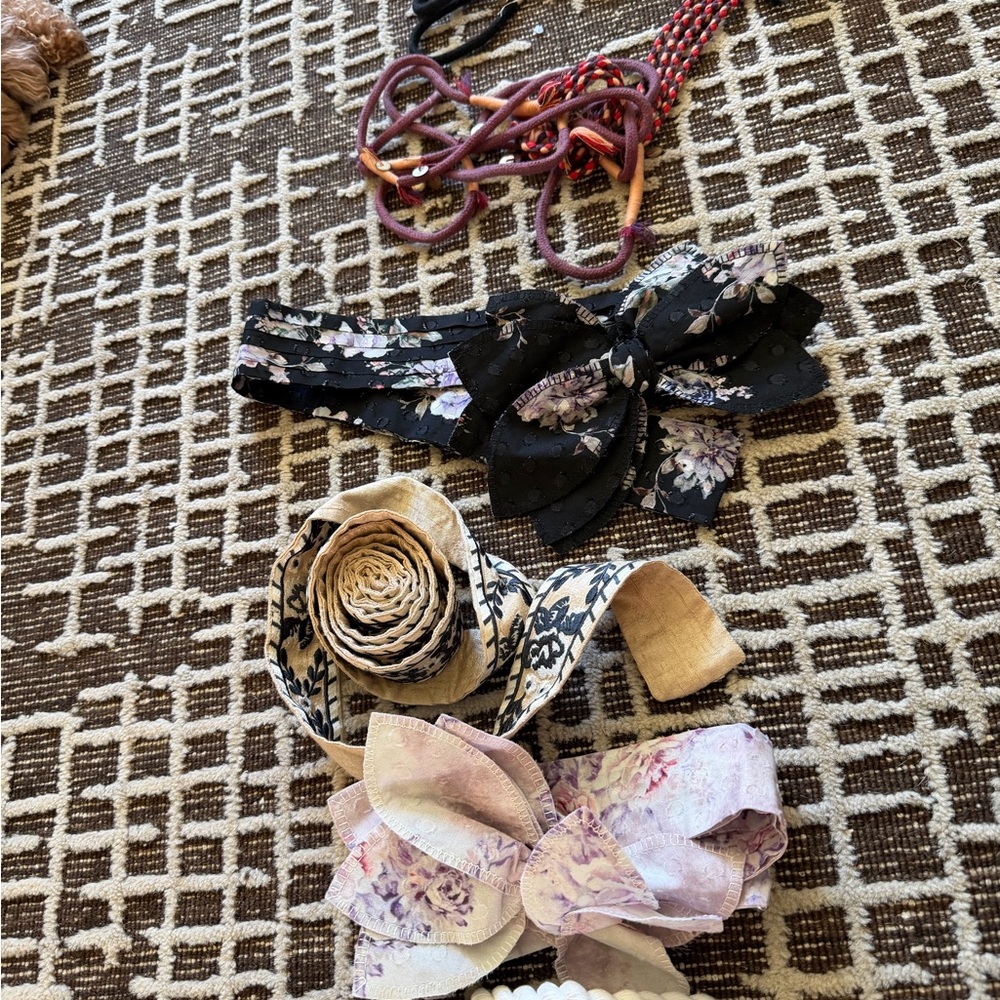 LoveShackFancy Floral Bow Belts - Black, Cream, Pink SET!!! All belts one price